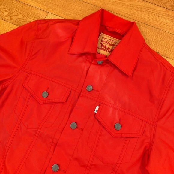 Levis Mens Orange Polyester Trucker Jacket Size Medium Button Up Coat - Picture 2 of 6